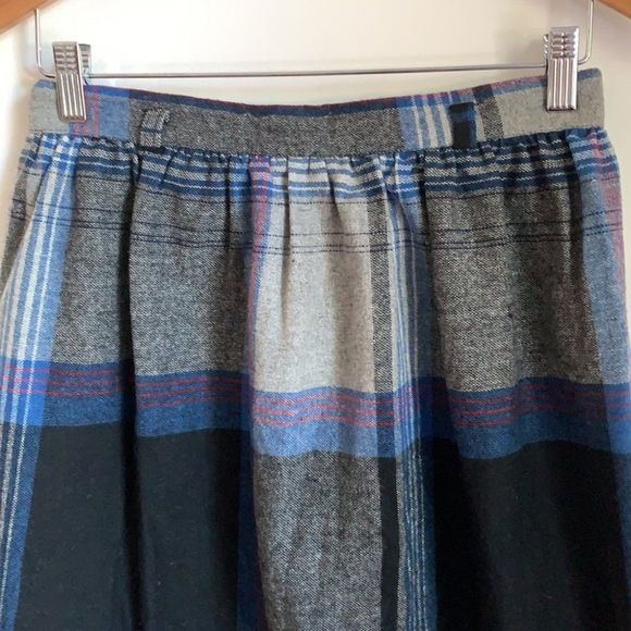 Vintage 1970s/80s blue grey plaid tartan midi skirt kilt-union - Picture 3 of 6
